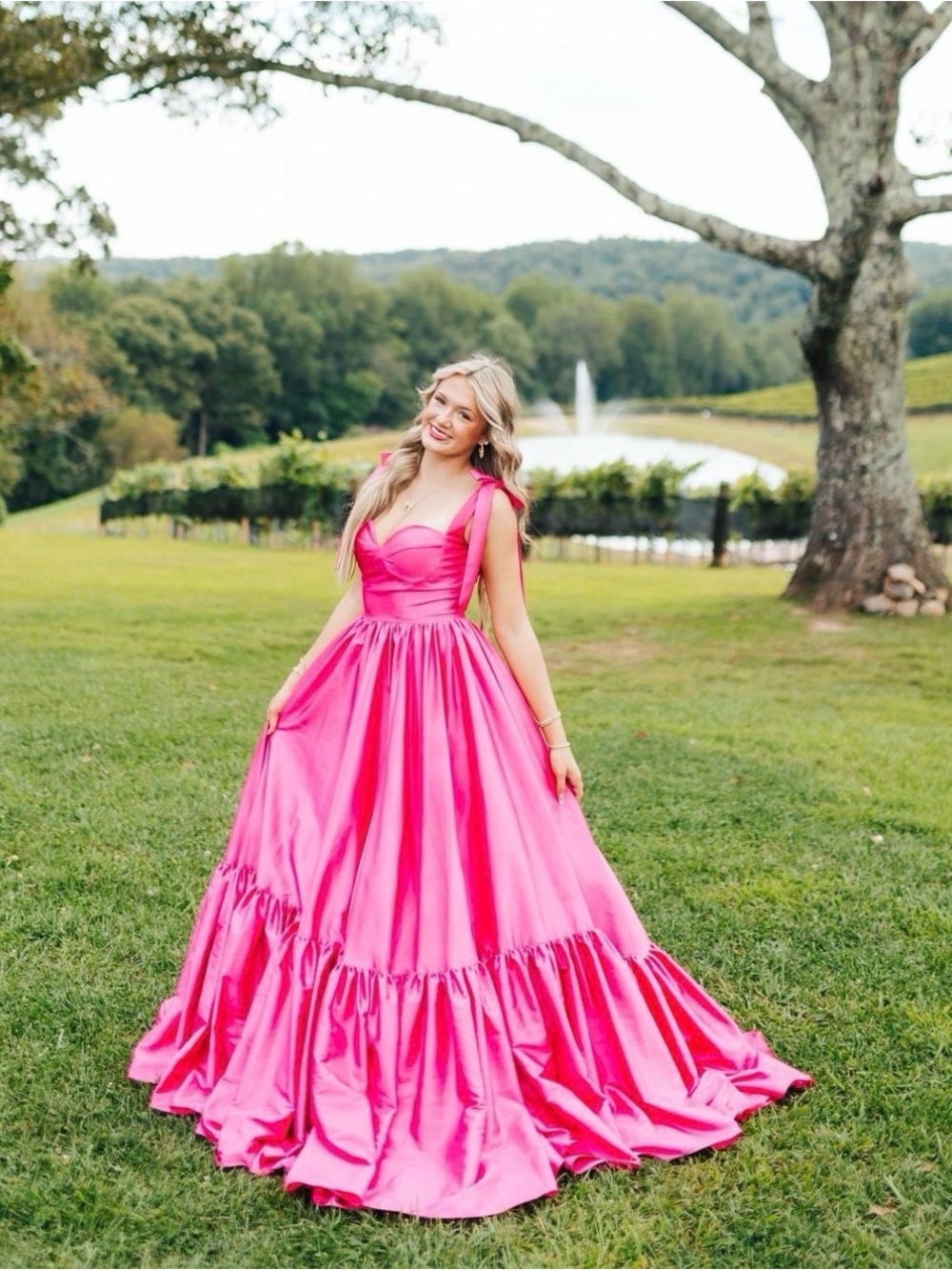 Pink silky sherri hill dress- size 6 can fit 4